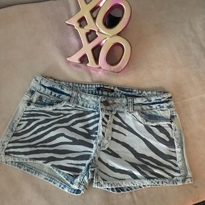 Zebra Print Denim Shorts